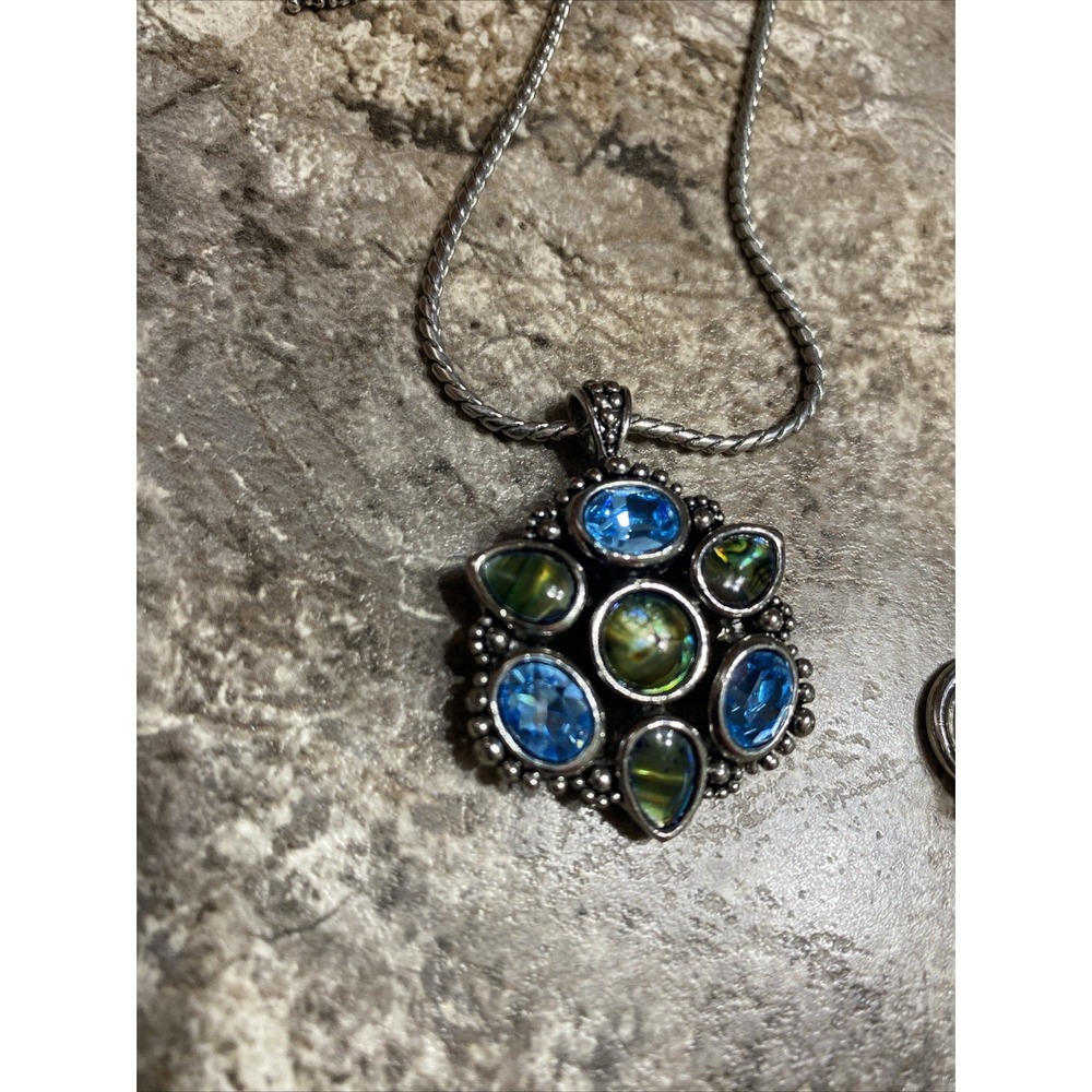 Vintage‎ Cookie Lee Inset Stones Blue & Green & Silver Tone Bracelet Necklace… - Picture 2 of 7
